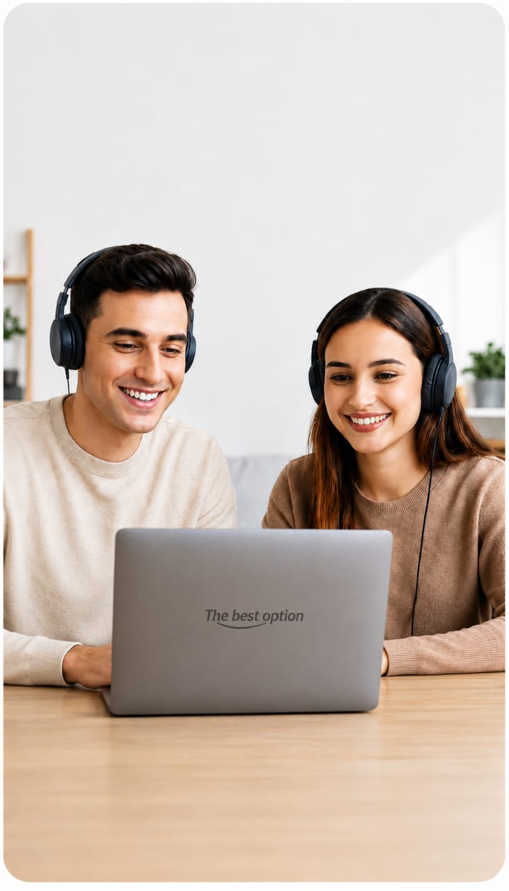 Estudiantes tomando una clase de inglés online